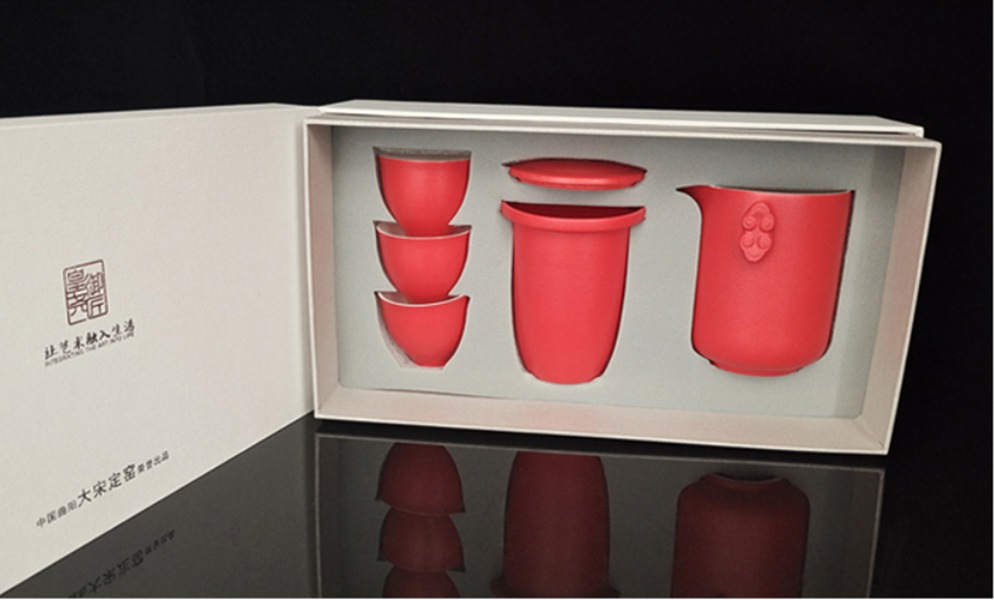 大宋定窯紅釉快客杯套裝，您的送禮佳品