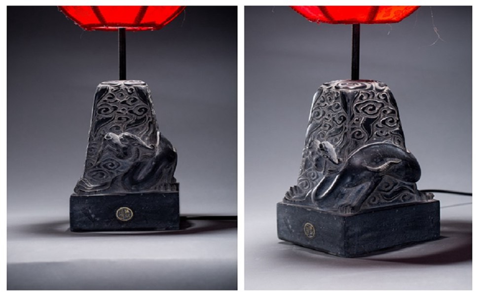 臺燈上的青龍，被雕刻家雕刻得惟妙惟肖.